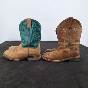 Roper Smokey Kids Girls Cowboy Boots Size 12 and 12.5 Green and Brown Floral - Picture 1 of 24