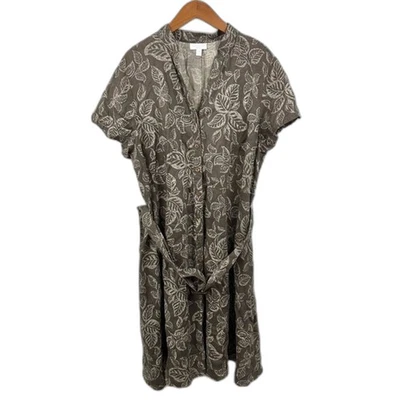 Vestido Charter Club Musgo Hoja Verde Tropical Lino Talla 18W Foto 1 de 4