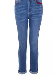 JOE BROWNS - STRAWBERRY DELIGHT EMBROIDERED MID BLUE STONEWASHED CROP JEANS - 14 - Picture 1 of 10