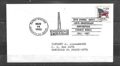 1992 GAPEX 130TH ANNIVERSARY CONFEDERATE POWDER WORKS Event Cover, AUGUSTA, GA - Image 1 of 2