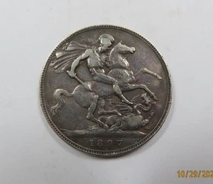 Gran Bretaña Reina Victoria Corona Grande Plata de Ley 1897 MUY ESCASA - Imagen 1 de 2