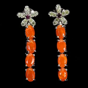 925 Sterling Silver Earrings Oval Fire Opal 6x4mm Peridot Gemstone Jewelry - Picture 1 of 13
