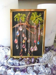Gem Tree Mini Painting – 3.5x5 Framed Art – Mystical Nature Fantasy Wall Decor - Picture 1 of 7