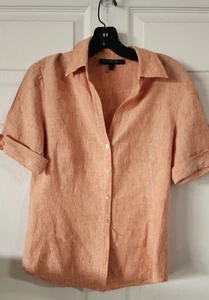 Lafayette 148 NY Peach Linen Short Sleeve Button Front Top Womens 6 - Picture 1 of 3
