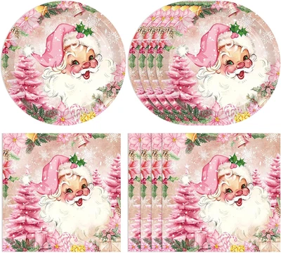 40 peças conjuntos de pratos e guardanapos Feliz Natal fofos inverno Natal redondo Dispo - Imagem 1 de 4