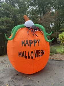 8 FT Halloween Inflatable Pumpkin Decoration With Spider “Happy Halloween”, EXC! - Picture 1 of 1