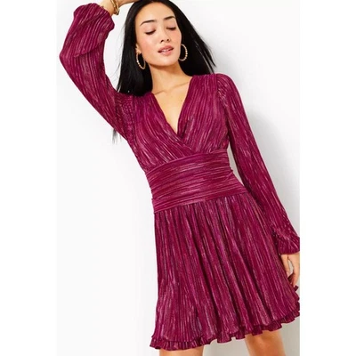Vestido Lilly Pulitzer Jessamie Metálico Volantes Manga Larga Lámina Morera Para Mujer 8 Foto 1 de 4