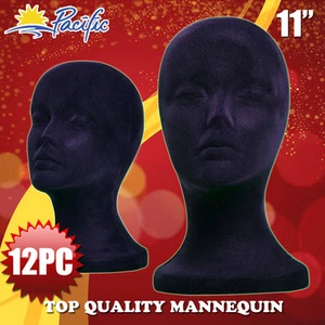 12 PIEZAS 11" ESPUMA NEGRO TERCIOPELO MANIQUÍ MANIQUÍ cabeza exhibición peluca sombrero  - Imagen 1 de 2