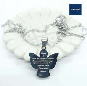 Collana con angelo custode con preghiera incisa. collana uomo donna acciaio - Imagen 1 de 7