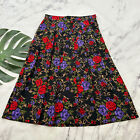 Koret Womens Vintage 90s Midi Skirt Size 14 Black Red Rose Floral Pleated Pocket