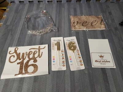 ⭐⭐⭐⭐⭐ Dulces 16 Accesorios de Cumpleaños - Tiara Faja Velas Oro Rosa Brillo Foto 1 de 4