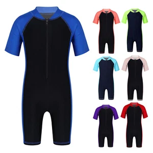 Unisex Kids Rompers Short Sleeves Bodysuit Sportswear Jumpsuit Diving Costume - Picture 1 of 62