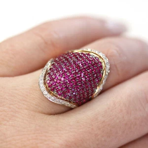 2 ct Natural Red Ruby Diamond Solid 14k Rose Gold Wide Finger Wrap Cocktail Ring - Picture 1 of 7