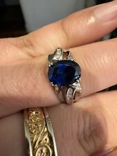 10k white gold 2 ct oval lab-created sapphire and genuine diamond ring size 7￼