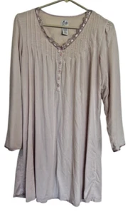 Aria Poly/Cotton Long Sleeve Nightgown Pink Pleated Lace Ribbon Size M Midi - Picture 1 of 5