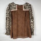Anna Kaci Blouse Women's Large Pink Long Sleeve Leopard Print Ruffle Cuff Boho