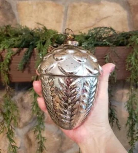 RAZ NWT 6" x 4" Silver Mercury Glass ACORN Cone CHRISTMAS Ornament - Picture 1 of 7