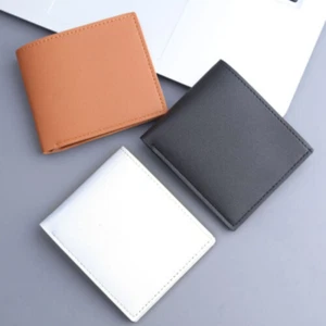 Men ID Short Wallet Solid Color Bifold Open Purse Multiple Card Slots Clutch Bag - Picture 1 of 15