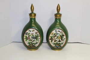 Vtg Chinese Jingtailan Cloisonne Triangular Vine Vase Jars Pointed Finial Lids - Picture 1 of 13