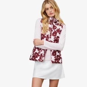 G/FORE Damen Ton in Ton Blumen gesteppt isoliert Puffer Weste Blush Pink/Burgund ** M - Bild 1 von 10