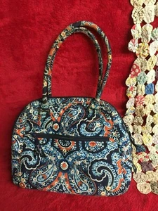 Cartera de cachemira Vera Bradley azul y naranja con asas ligeramente usada  - Imagen 1 de 11