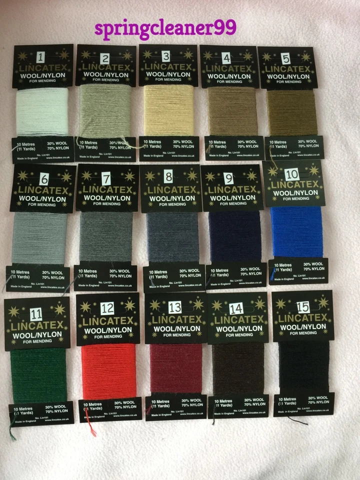 DARNING WOOL ~ YARN ~ THREAD ~ 15 SHADES ~ 10 METRES ~ MENDING ~ LINCATEX - Image 1 of 1