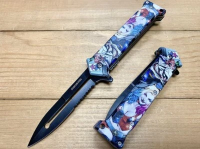8” Joker Harley Quinn Tactical Spring Assisted Open Blade Folding Pocket Knife - Image 1 of 4