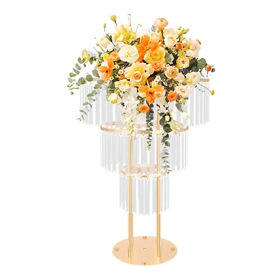 Wedding Gold Crystal Flower Stand, Round Pedestal Stand, Crystal Flower Stand - Image 1 of 4