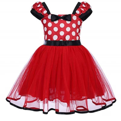 Disfraz de Minnie Mouse Faldas Niños Pequeños Lunares Niñas Vestido y Diadema 1-5 Años Foto 1 de 4