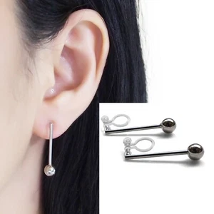 Pendientes de perno invisible con clip de barra de plata sin perforar - Imagen 1 de 10