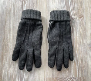 John Lewis Wool Leather Gloves Black Grey Men's MEDIUM - Picture 1 of 5