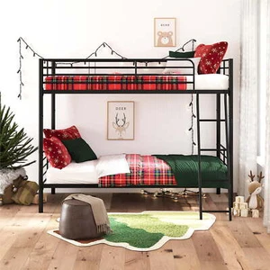 Mainstays Convertible Twin over Twin Metal Bunk Bed, Black - Picture 1 of 12