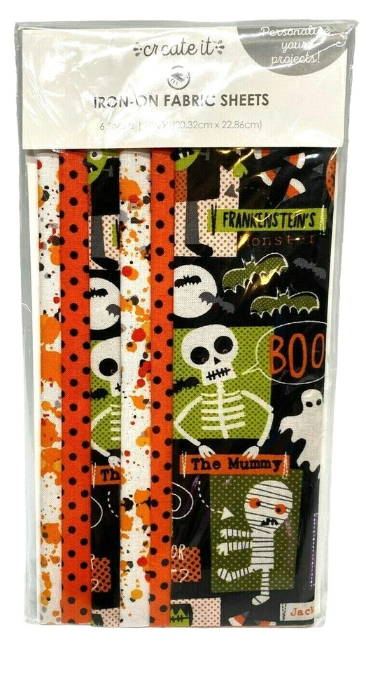 Create It Halloween Fabric Sheets Iron on 6 Pcs 8x9