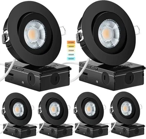 Black Recessed Lighting 4 Inch 6 Pack, Ajustable Eyeball Gimbal canless reces... - Picture 1 of 7
