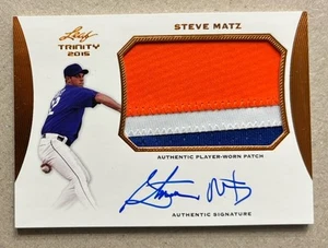 2015 LEAF TRINITY PLAYER WORN 3 COLOR PATCH AUTOGRAPH STEVE MATZ AUTO - Picture 1 of 2
