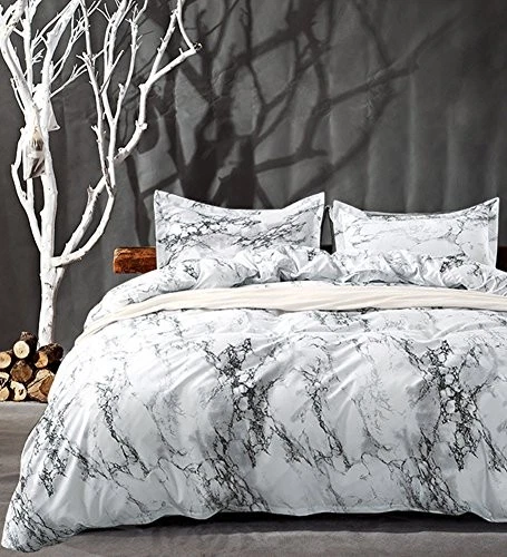 Nanko King Bedding Duvet Cover Set White and Black Marble Printed 3 Piece - 1...