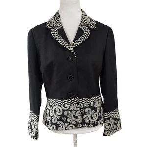 Coldwater Creek Blazer Jacket Size P10 Lined Button Up Black White Long Sleeve - Picture 1 of 13