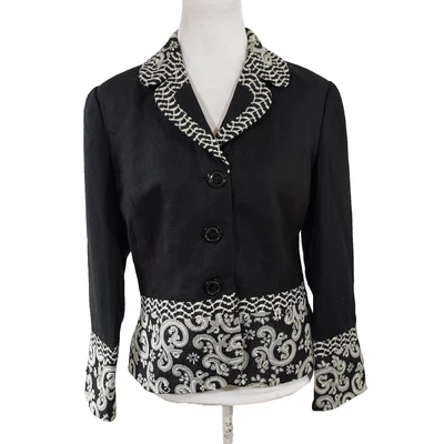 Coldwater Creek Blazer Jacket Size P10 Lined Button Up Black White Long Sleeve - Image 1 of 4