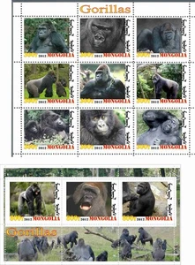 Stamp sheet+block complete Mongolia Gorillas 2012 issue - Picture 1 of 1