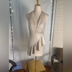 DO+BE Matte Tan Sequin Backless Dress Medium - Picture 1 of 9