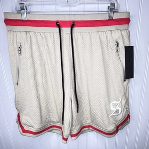 SAINT MORTA Sz L Envogue All-Star Basketball Shorts Stone Beige Red Mesh NWT - Picture 1 of 13