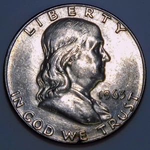 Medio dólar Franklin 1963-RDA prueba rev duplicación 50c 90 % plata estadounidense k194 - Imagen 1 de 2