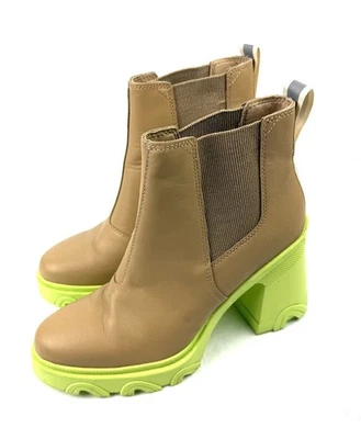 Botas Chelsea Sorel Brex Salto 7 Tan Verde Neon Tornozelo Salto Grosso Feminina - Imagem 1 de 4