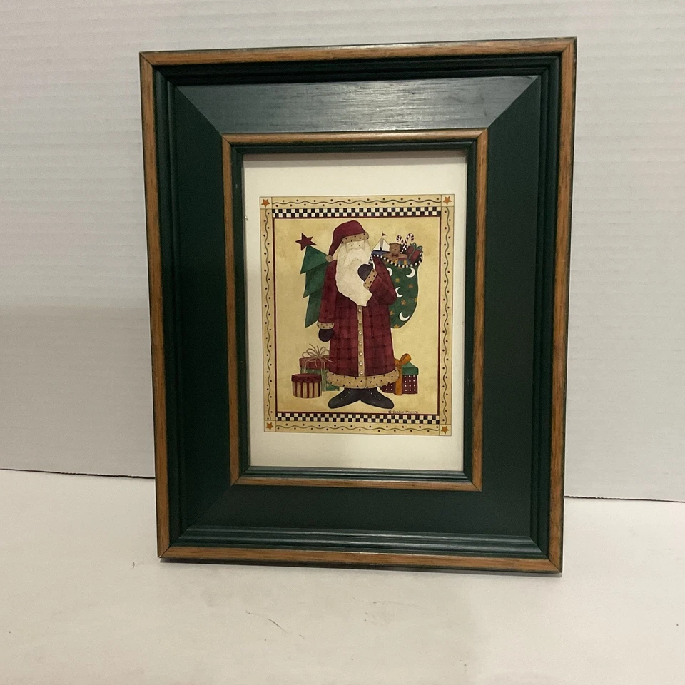 Debbie Mumm Santa Claus  Print Matted  & In Dark Green Wooden 8x10” Frame - Image 1 of 4