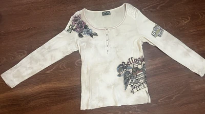 Camisa Vainilla Azúcar Mujer Mediana Beige Manga Larga Encaje Rosa Gráfico Águila Foto 1 de 4