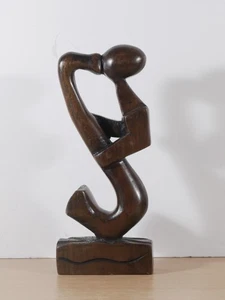 Mid Century Modern Abstract Wood Sculpture Carved Musician Figurine 20cm - Picture 1 of 10