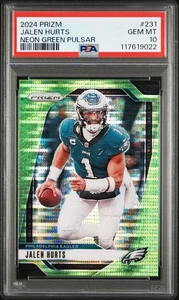 Jalen Hurts ~ 2024 Panini Prizm Neon Green Pulsar #231 ~ PSA 10 (GEM MT) Low Pop - Picture 1 of 2