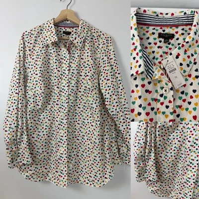 Talbots NWT Plus Size 1X Rainbow Heart Print Button Up Long Sleeve Shirt Top - Image 1 of 4