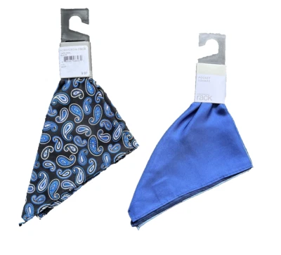 2 peças lenço masculino de seda bolso quadrado preto com paisley azul e azul tricolor - Imagem 1 de 4