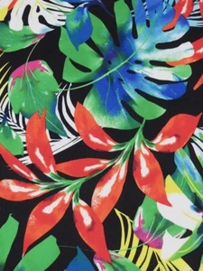 Floral  Brushed Jersey Knit Fabric Tropical Summer Bloom Black  By the Yard   - Picture 1 of 2